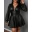 [Elegant Plus Size Dress] Plus Size Elegant V-Neck Lantern Sleeve A-Line Skirt Dress | Stretchy Fitted Party Dress with Belt, Long Sleeves & Deep Side Pockets for Casual to Formal Events, Versatile Fashion, Sophisticated Style, Smooth Texture