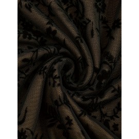 Plus Size - Elegant Plus Size Women'S Faux Fur Mesh Bell Sleeve Dress - Square Neck, Long Sleeve, Black with Golden Accents, All-Season Midi Dress for Formal Occasions, Formal Dresses Elegant, Fitted Silhouette