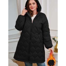 [Quilted Hooded Jacket] Soft Quilted Women's Elegant Hooded Jacket | All-Season Machine Washable Outerwear, Zipper Closure & Tailored Fit for Casual or Formal Wear, Everyday Comfort Coat