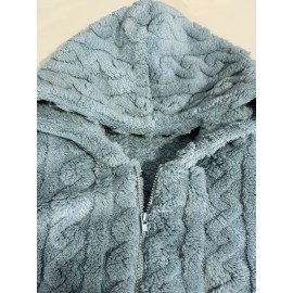 Plus Size - Women'S Cozy Fleece-Lined Hooded Jacket - Thick Warm Winter Coat with Pockets, Soft Plush Lining, Elegant Casual Outerwear for Fall & Winter