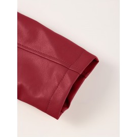 [Brown Biker Jacket] Brown Faux Leather Plus Size Women's Casual Biker Jacket | Short Motorcycle Jacket with Zipper Closure, Turn-Collar & Long Sleeves for Spring/Fall, Versatile Outerwear, Sleek Design, Durable Fabric