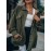 Plus Size - Plus Size - Women'S Plus Size Olive Green Bomber Jacket - Casual Long Sleeve with Pockets, Lapel Collar, Drop Shoulder Design, Perfect for Spring/Fall Commute and Daily Outings, Casual Outerwear | Relaxed Fit Jacket | Functional Pockets