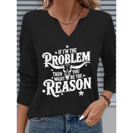 [Casual V-Neck T-Shirt] Comfortable Women's Casual V-Neck 3/4 Sleeve T-Shirt | 