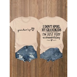 Summer Women's Letter Print Front and Back Fashion Short Sleeve T-Shirt, Comfortable Breathable Fabric, Casual Sporty Style, Suitable for Spring and Summer