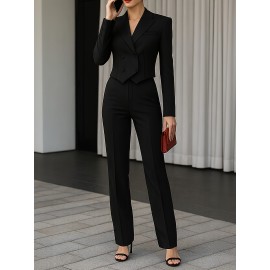 [Formal Professional Suit] New Fashionable Commuter Suit Minimalist High-End Fashionable Blazer + Trousers Formal Occasion Professional Suit, Solid Color, Long Sleeve, Regular Fit, Double Breasted, Button, Lapel Collar, H Fit, All Season, Adult