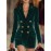 [Double-Breasted Blazer] Green Velvet Double-Breasted Women's Mid-Length Blazer | Polyester Blend, Long Sleeve, Button Detail, H-Line Silhouette, Notch Lapel, Perfect for Spring/Fall