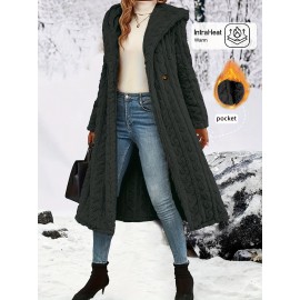 Plus Size - Women'S Plush Fleece-Lined Hooded Coat - Cozy Double-Breasted Mid-Length Winter Coat with Fluffy Lining, Elegant Solid Color Design for Fall/Winter, Warm & Stylish Outerwear, Winter Coats, Fall Fashion, Soft Texture