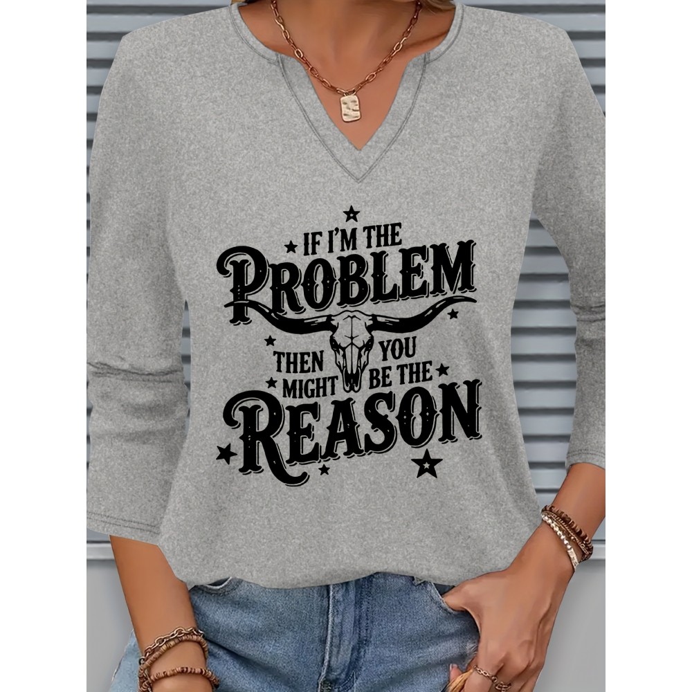 [Casual V-Neck T-Shirt] Comfortable Women's Casual V-Neck 3/4 Sleeve T-Shirt | 