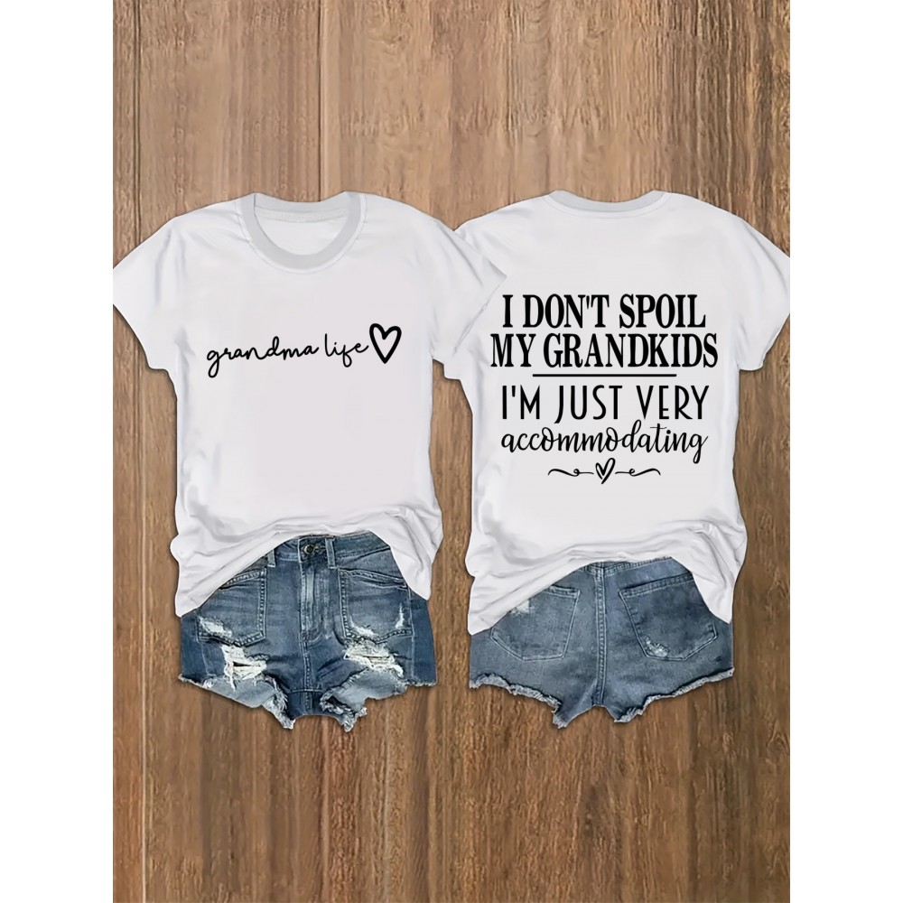 Summer Women's Letter Print Front and Back Fashion Short Sleeve T-Shirt, Comfortable Breathable Fabric, Casual Sporty Style, Suitable for Spring and Summer