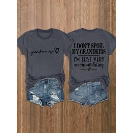 Summer Women's Letter Print Front and Back Fashion Short Sleeve T-Shirt, Comfortable Breathable Fabric, Casual Sporty Style, Suitable for Spring and Summer